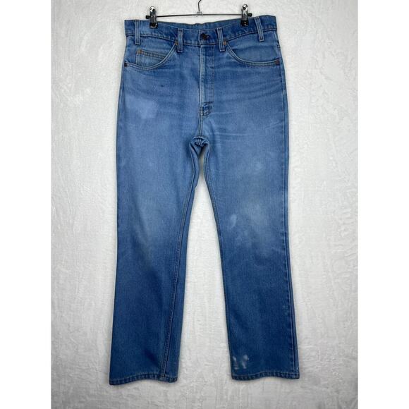 Vintage Levi’s Jeans 34x31 USA 516 Orange Tab Boot Cut Blue Distressed 80s - Picture 1 of 16